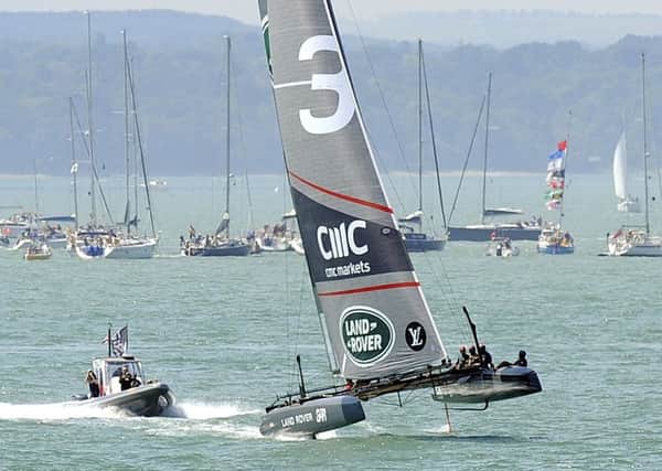 AMERICA'S CUP SATURDAY                                               MRW     23/7/2016

The B.A.R.boat gets up on its foils in front of the large crowd off Southsea seafront at Saturday's America's Cup event as they prepare to get ready for the First Race 

Picture by: Malcolm Wells (160723-8431)
Professional Photographer
Mobile: 07802 217 569
E: malcolmrichardwells@gmail.com PPP-160723-132557006