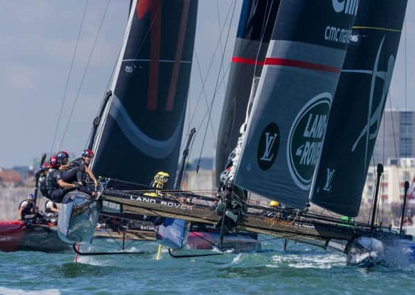Sir Ben Ainslie and his Land Rover BAR crew lead the fleet in the America's Cup Wold Series Portsmouth event. Picture: Christopher Ison/PA Wire