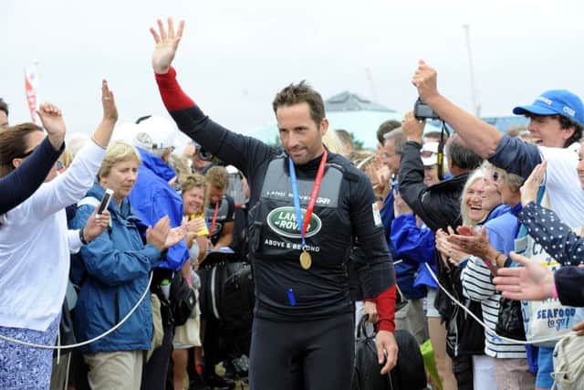 Crowds eager to meet Sir Ben Ainslie as he left the awards ceremony. Picture: Malcolm Wells (160724-4213)