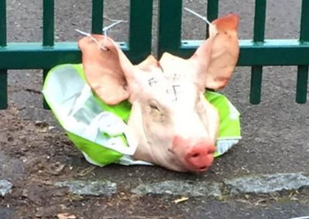 The pig's head tied to the Madani school gate in Portsmouth