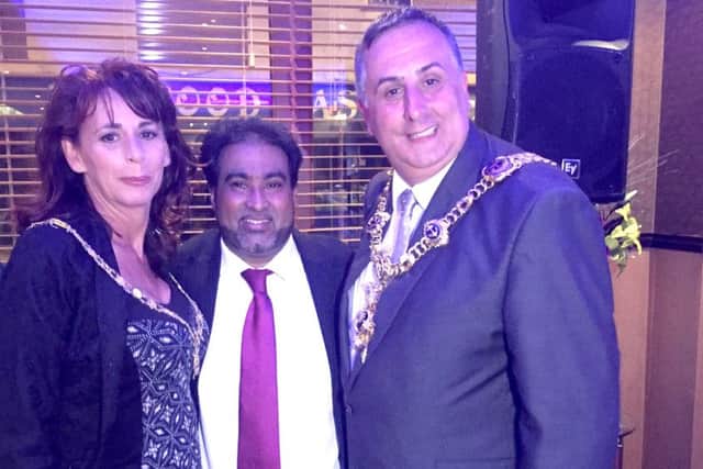 Lady Mayoress Leza Tremorin, Gandhi director Ruman Karim, and Lord Mayor of Portsmouth David Fuller