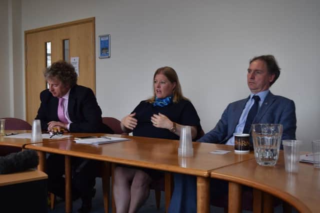 (L-R) Councillor Jonathan Bacon, leader of Isle of Wight Council, Councillor Donna Jones, leader of Portsmouth City Council and Councillor Simon Letts, leader of Southampton City Council at Southampton's Civic Centre PPP-160726-143709001
