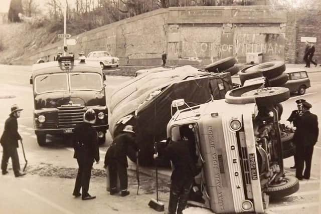 An accident at the junction of London Road and Southwick Road, Cosham in 1969.