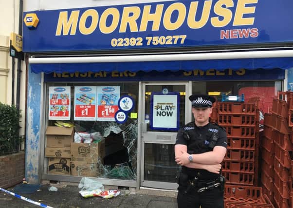 Damage at Moorhouse News in Meon Road, Milton, yesterday morning Picture: Ben Fishwick