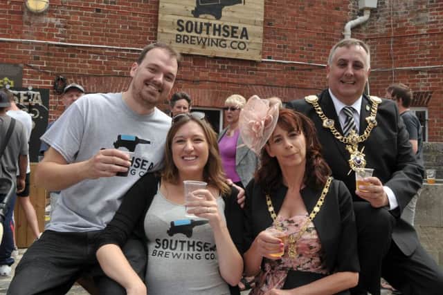 From left, Southsea Brewing Co. owners David and Lorna Eastwood, Lady Mayoress Leza Tremorin and Lord Mayor David Fuller at Southsea Castle
Picture: Mick Young
(160787-02)