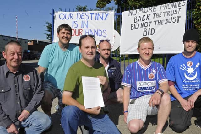 Bob Beech, centre, with his Pompey SOS colleagues protesting outside Pompeys former training ground in Eastleigh in 2012