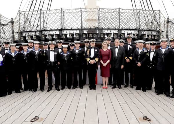 Award recipients  with the Second Sea Lord Vice Admiral Jonathan Woodcock, Penny Mordaunt MP, Councillor Ian Lyon and Commodore Peter Sparks, commander of Portsmouth Flotilla