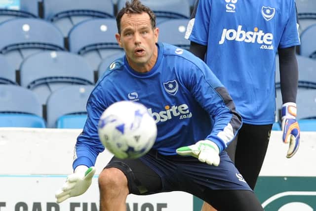 New Pompey goalkeeper David Forde in action at yesterday's open training session at Fratton Park  Picture: Sarah Standing