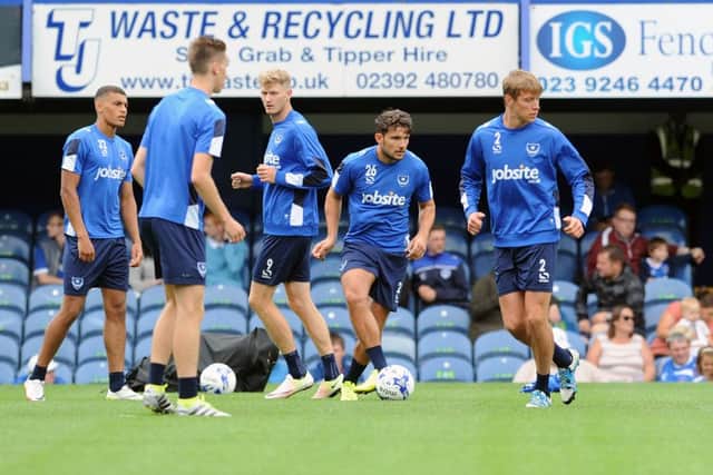 Gareth Evans, second from right, was able to join in an open training session at Fratton Park earlier today Picture: Sarah Standing