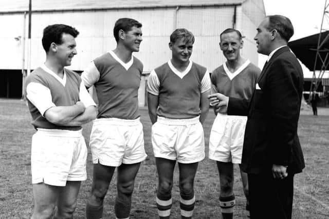 Ray Crawford, second from left, with Alf Ramsey, far right, in their Ipswich Town days in the early 1960s