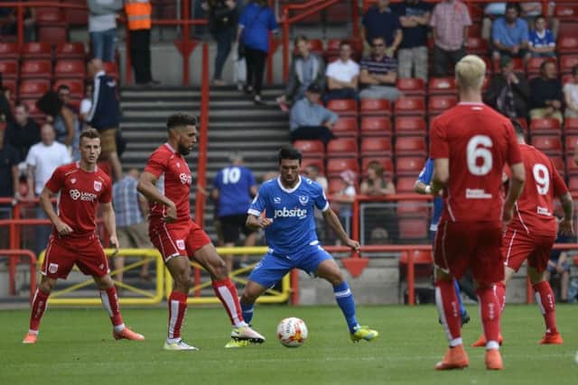 Danny Rose, centre, puts Bristol Citys Scott Golbourne under pressure in todays pre-season friendly at new-look Ashton Gate    Picture: Neil Marshall
