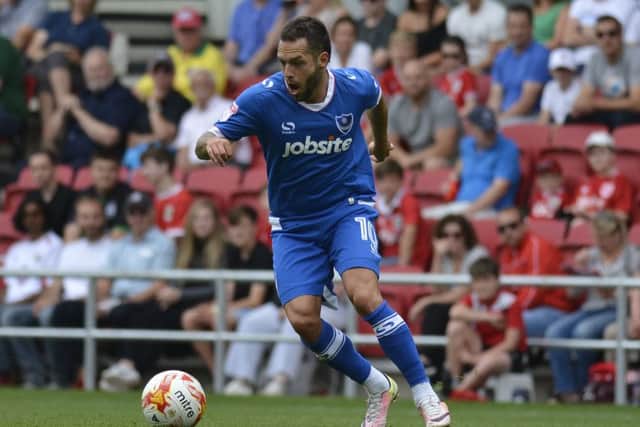 Pompey winger Milan Lalkovic in action at Bristol City this afternoon Picture: Neil Marshall