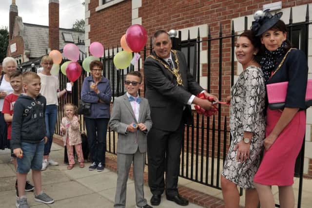 Lord Mayor David Fuller opens the new Little Learners pre school building, once a public loo, in Clarkes Road., St Mary's, with help from Lennox Burnett. 10, MD Elaine Burnett and mayoress Leza Tremorin 
Picture Mick Young
 161055-02