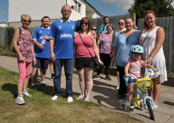 Friends and family of Amy Callaway and George Bridle, centre, pictured at the start of their sponsored walk to raise IVF funds  Picture: Mick Young (161057-02)