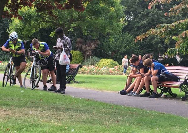 The PCSOs playing Pokemon in Victoria Park  Picture: Connor Paul