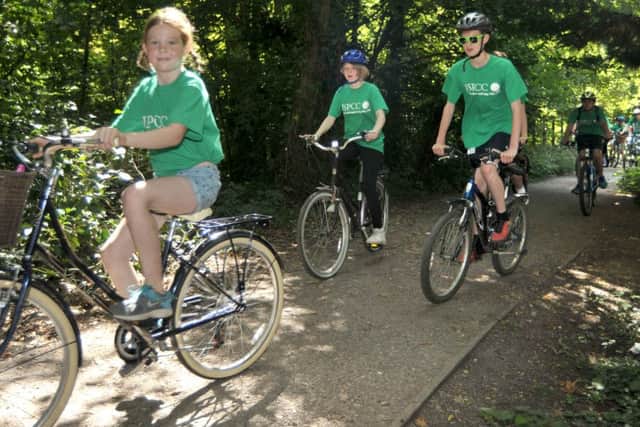 Cyclists taking part in the NSPCC fund raising ride along the Meon Valley cycle track  Pictures: Mick Young
