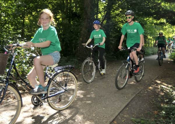Cyclists taking part in the NSPCC fund raising ride along the Meon Valley cycle track  Pictures: Mick Young