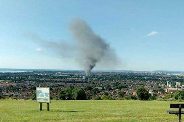 Smoke from the fire at the industrial unit, in Hilsea Picture: Claire Ansell