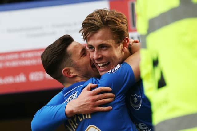 Conor Chaplin, left, and former Pompey team-mate Adam Webster Picture: Joe Pepler