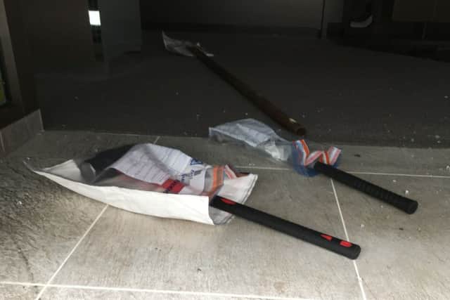 Sledgehammers left at Ernest Jones where thieves stole a 'significant' amount of jewellery on July 26. Picture: Ben Fishwick
