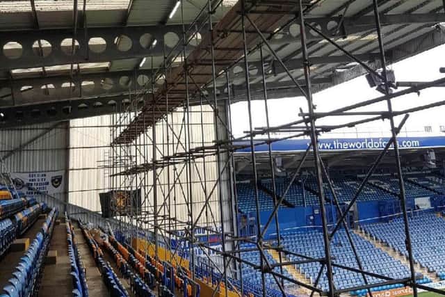 The renovation work going on at Fratton Park