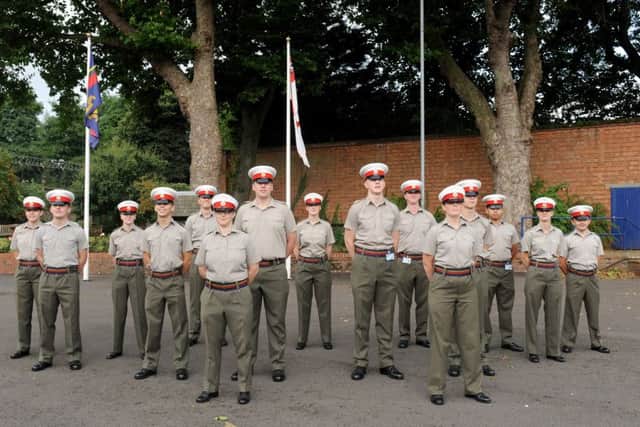 The seventeen musicians who will graduate from  the Royal Marines School of Music in Portsmouth Picture: Sarah Standing (161117-534)