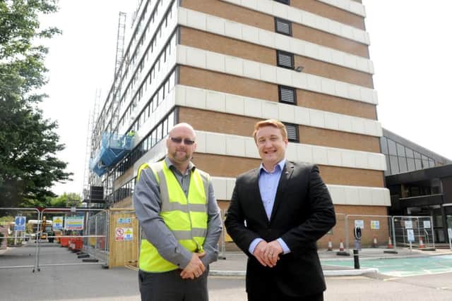 CLC project manager Neil Boyce, left, with the Marriott Hotel 's sales and marketing director Martin Waters Picture: Sarah Standing (160813-2425)