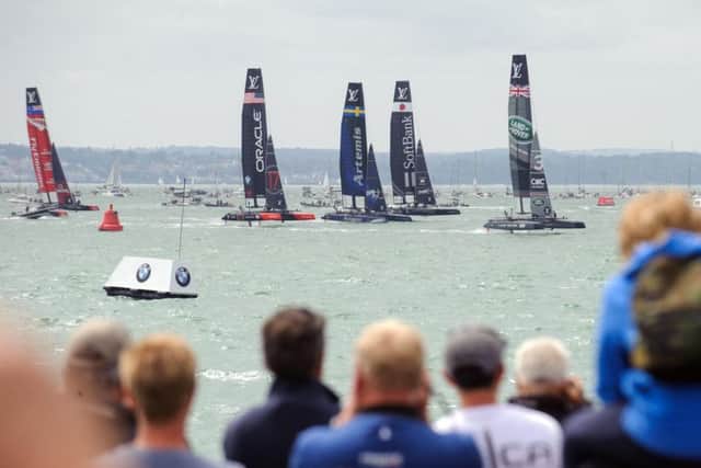 Crowds gather to watch race four on day 2 of  The America's Cup, Portsmouth.    Picture: Allan Hutchings (160988-447) PPP-160724-164740006
