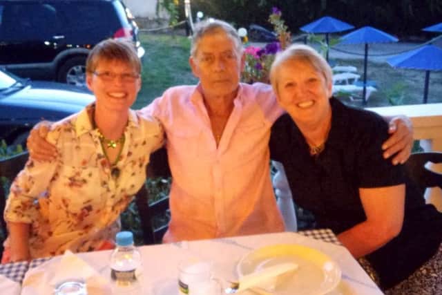 Toni Sinden, left and Janice Hill with Sakis Mouzaki, whose life they saved