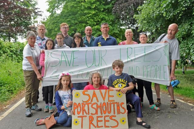 Protestors who are trying to stop the felling of trees in the grounds of St James Hospital in Portsmouth Picture Ian Hargreaves (160832-1)