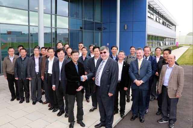 Chinese officials before touring Fareham Innovation Centre at Faraday Business Park at Daedalus
