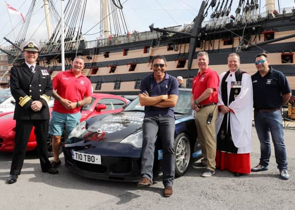 From left,  Naval Secretary Rear Admiral Williams, Warrant Officer Shaw, former England rugby player Rory Underwood, Lieutenant Commander Shaw, The Chaplain of the Fleet, and former Royal Navy Weapons Engineer Phil Howell