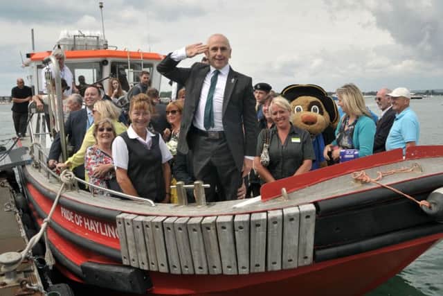 Dancer 
Wayne Sleep salutes the relaunch of the Hayling Ferry 
Pictures: Mic Young