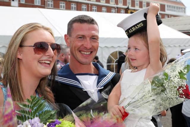 LS(SEA) Daniel Hambling with his wife Amy and their daughter Poppy (3).Image: LPhot Paul HallConsent held at FRPU(E)