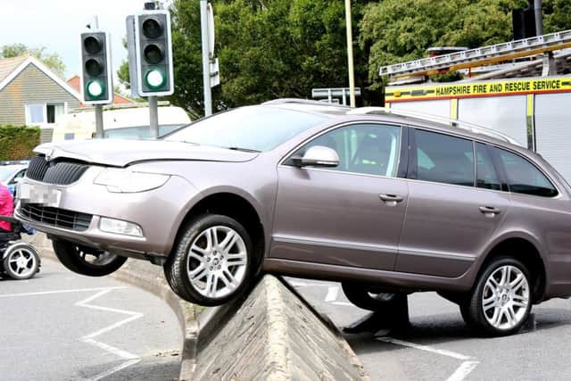 A car became lodged on a traffic safety island in Stubbington this morning Picture: UKNIP