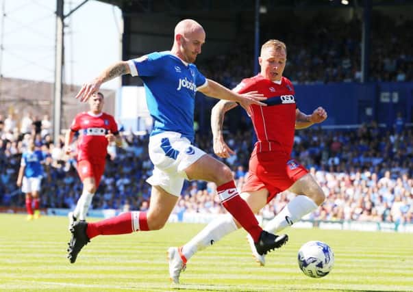Debutant Drew Talbot in action during today's 1-1 draw with Carlisle at Fratton Park     Picture: Joe Pepler