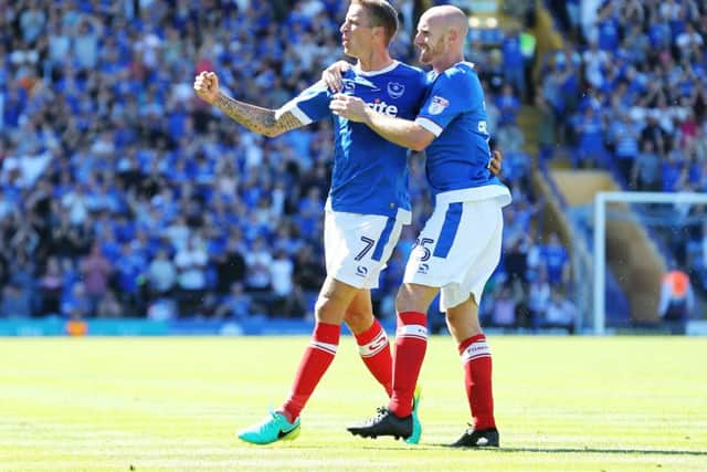 Carl Baker celebrates scoring on Saturday. Picture: Joe Pepler/Digital South.