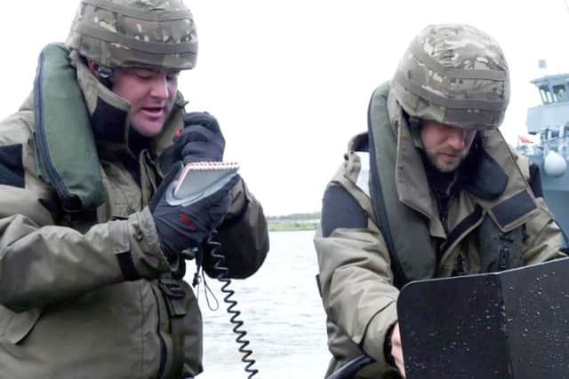 Bomb disposal by the navy team from Portsmouth.