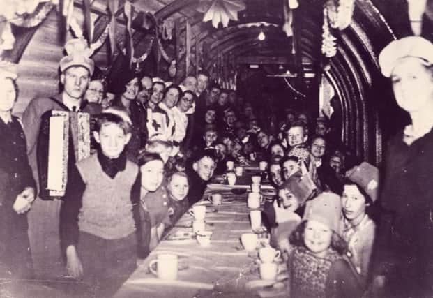 Christmas party inside the Cliffdale Tunnel at Portsdown Hill on December 19, 1942