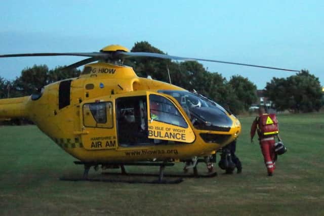 The Hampshire and Isle of Wight air ambulance landed on the football pitch on Forton Road in Gosport.©UKNIP