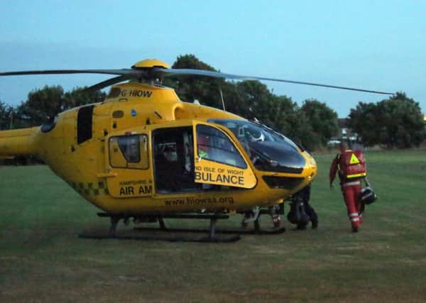 The Hampshire and Isle of Wight air ambulance landed on the football pitch on Forton Road in Gosport.Â©UKNIP