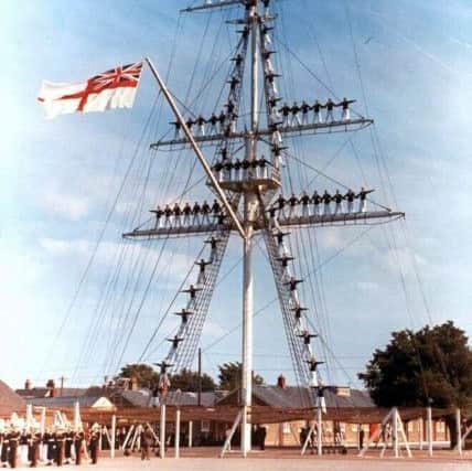 The mast at HMS Ganges fully manned