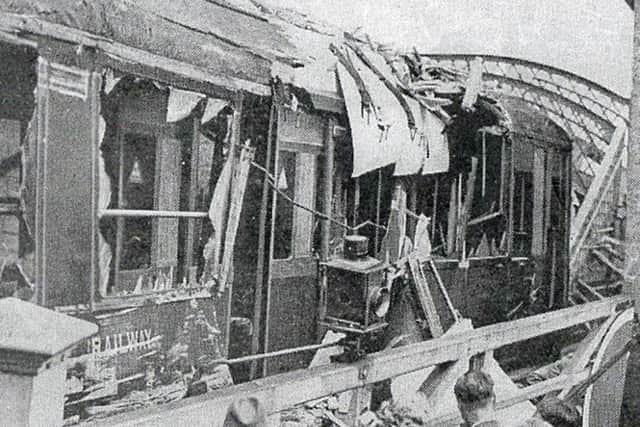 The wreckage of the rear carriage of the train which came from Chichester. The injured were all in this coach.