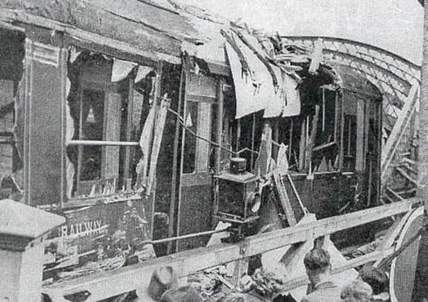 The wreckage of the rear carriage of the train which came from Chichester. The injured were all in this coach.