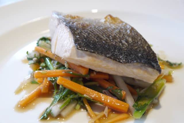 Wild sea trout and spicy vegetable salad