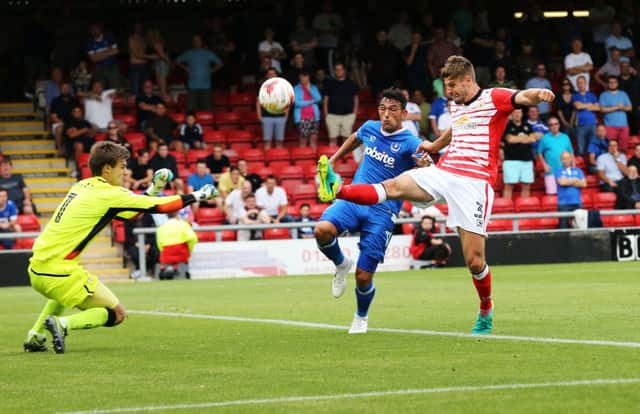 Action from today's Gresty Road encounter between Crewe and Pompey in League Two    Picture: Joe Pepler