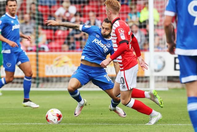 Milan Lalkovic in action for Pompey at Crewe earlier today Picture: Joe Pepler
