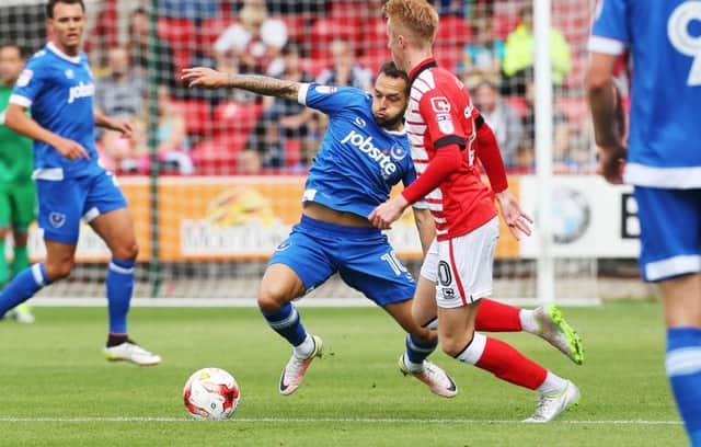 Milan Lalkovic in action for Pompey at Crewe earlier today     Picture: Joe Pepler