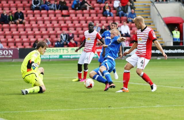 Substitute Curtis Main goes close for Pompey in their 0-0 draw with Crewe at Gresty Road   Picture: Joe Pepler
