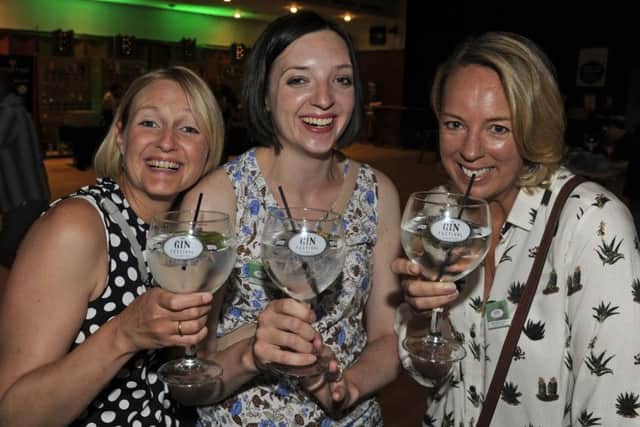 This group of friends from Chichester enjoyed a tipple at The Gin Festival held inside Portsmouth Guildhall. (left to right), Clare Channell, Victoria Harris and Jane Wade. Picture Ian Hargreaves (161102-1)